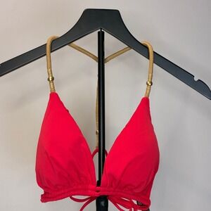ViX Paula Hermanny Red Solid Layla T-Back Bikini Top Gold Bead Detail XL NWT